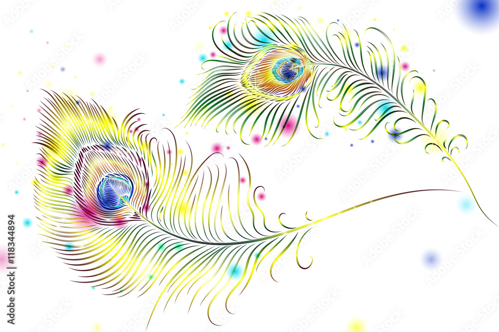 Naklejka premium Beautiful vector peacock feathers on retro background with space for text.