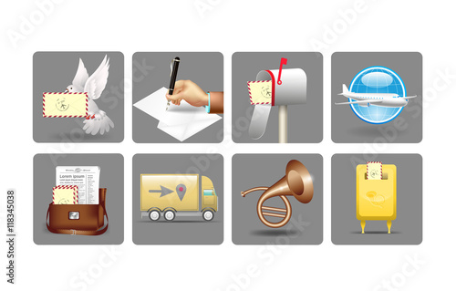 the set of the post icons with a human writing hand,the post car