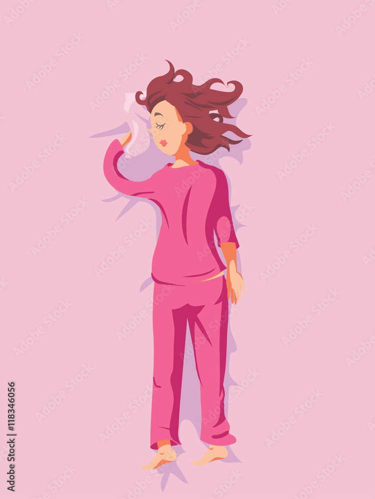 poster with sleeping brunette girl on pink pyjamas poster with sleeping brunette girl on pink pyjamas