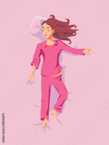 poster with sleeping brunette girl on pink pyjamas