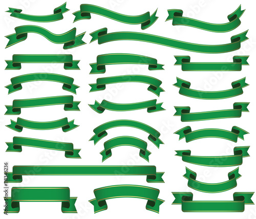 set of green colored ribbon banners