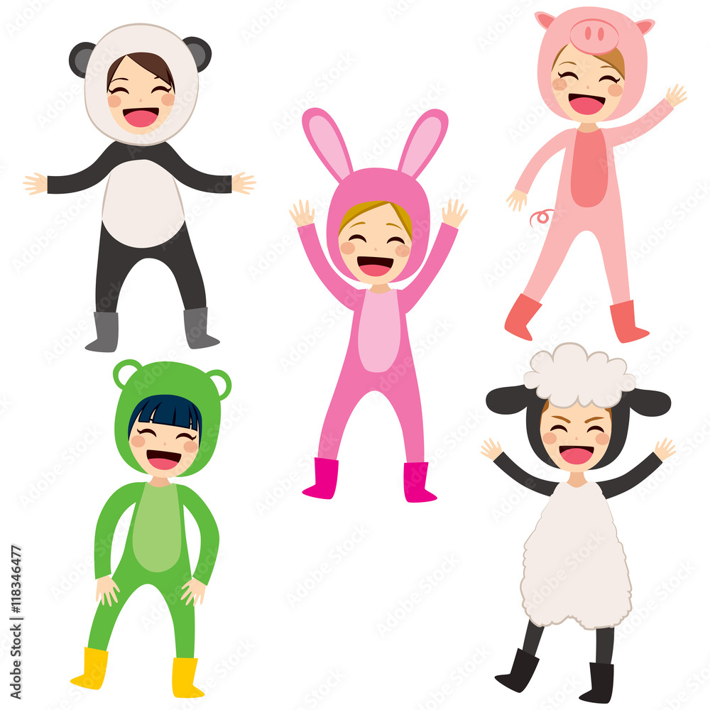 Little happy children wearing cute animal costume Little happy children wearing cute animal costume