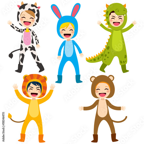 Cute little happy children wearing animal costume