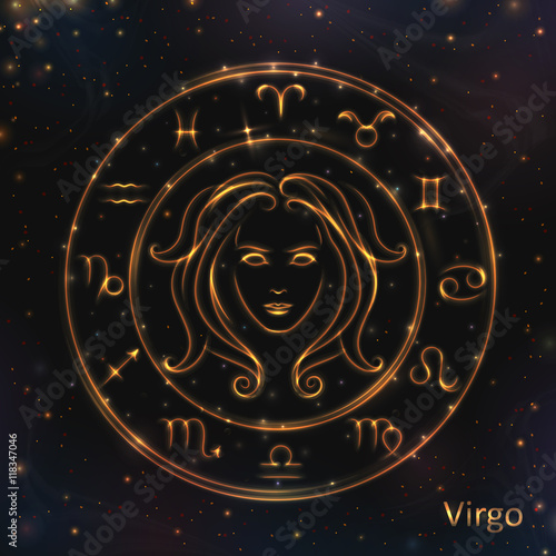 VECTOR eps 10. Glowing Virgo. Astrology Zodiac Signs