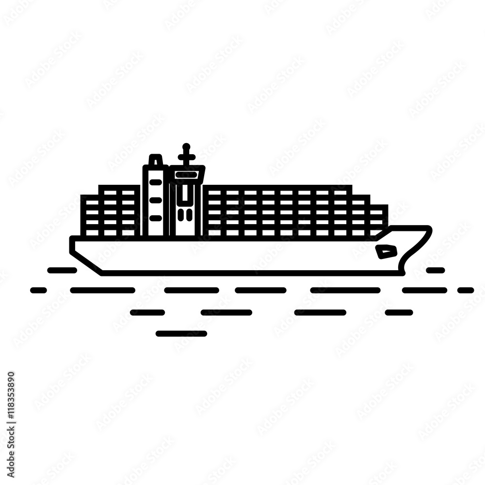 Flat linear container ship illustration Flat linear container ship illustration