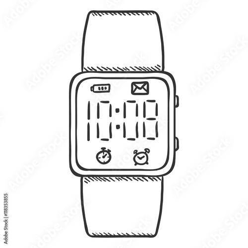 Vector Sketch Modern Digital Wrist Watch