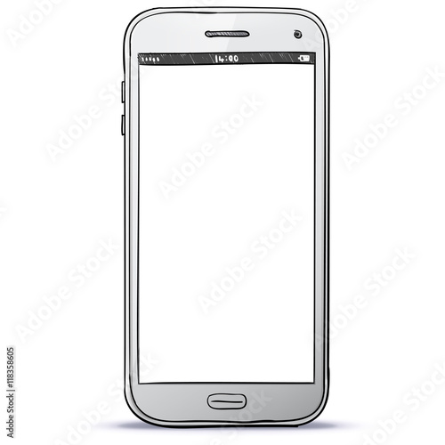 White Smart Phone Hand Drawn Vector Illustration.
 photo