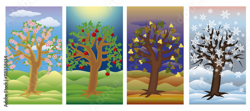 Set seasons tree banners, vector illustration