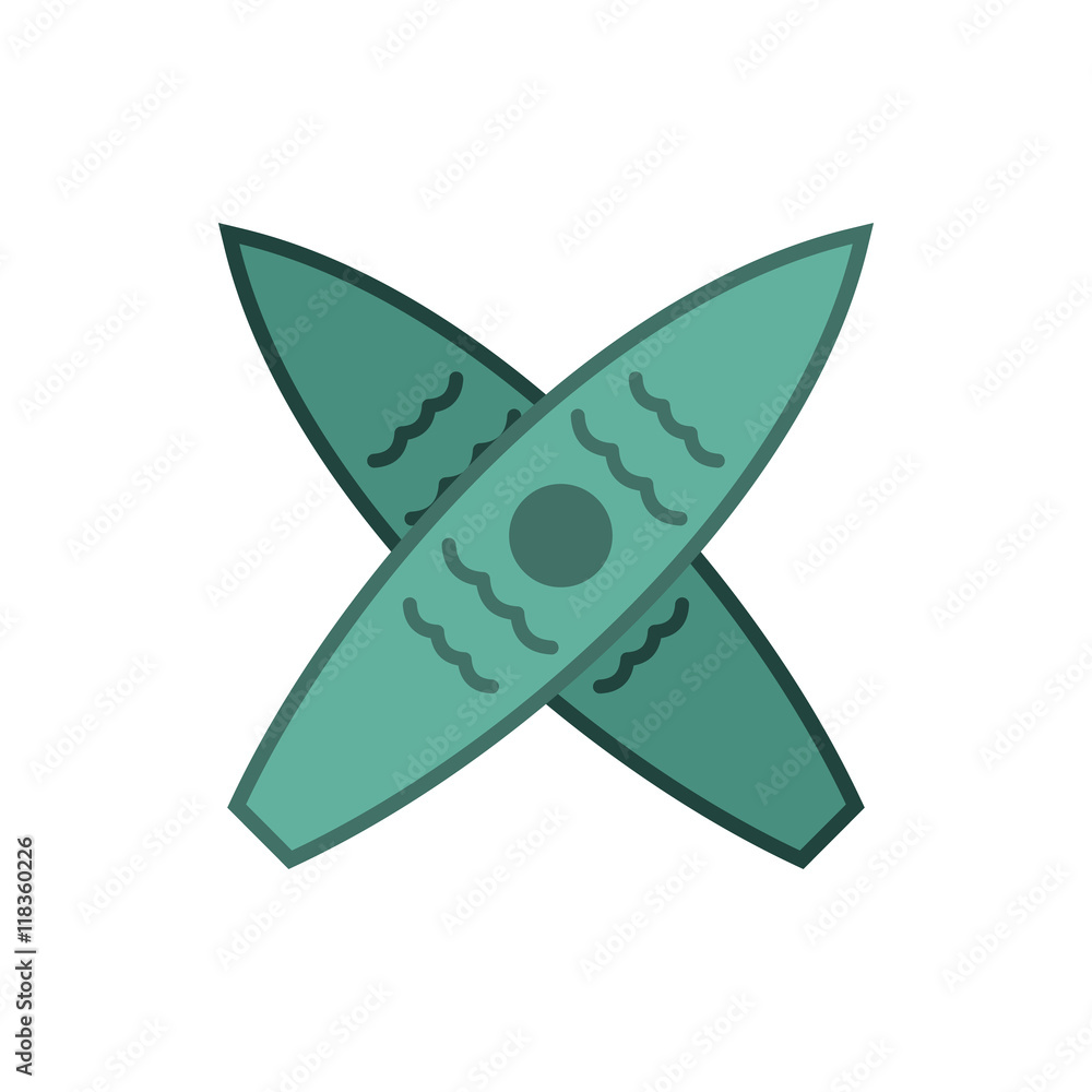 Crossed surfboards icon in flat style on a white background Crossed surfboards icon in flat style on a white background