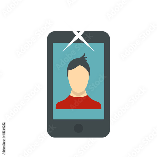 Photo of a man on the screen of smartphone icon in flat style on a white background