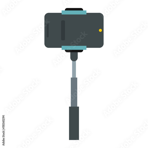 Smartphone on a selfie stick icon in flat style on a white background