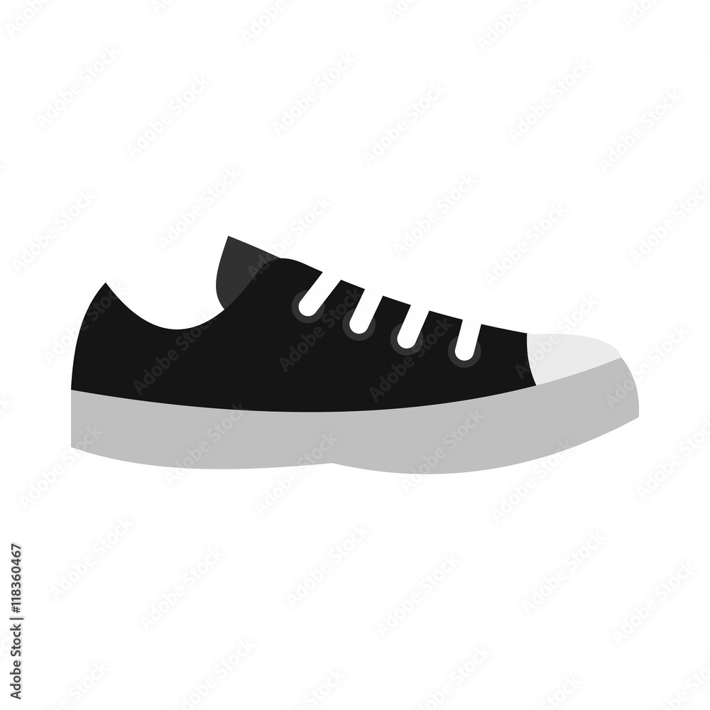 Black sneaker icon in flat style on a white background Black sneaker icon in flat style on a white background