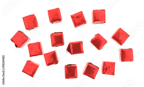 Beef flavored bouillon cubes wrapped on a white background.