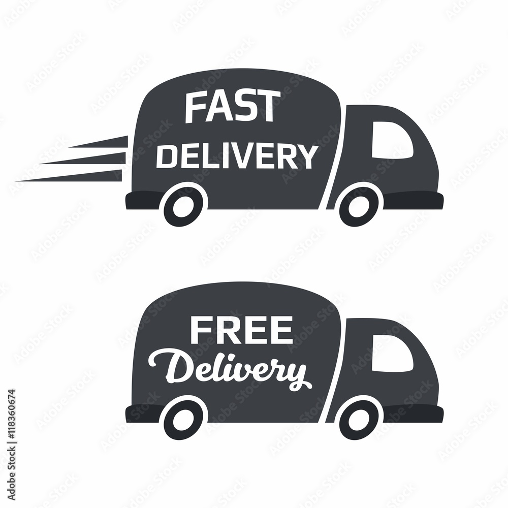Free and fast delivery car icon set Free and fast delivery car icon set