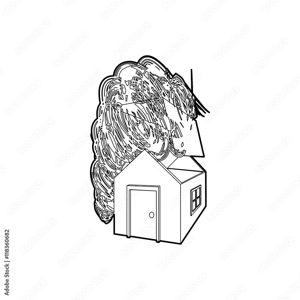 House destroyed by hurricane icon in outline style on a white
