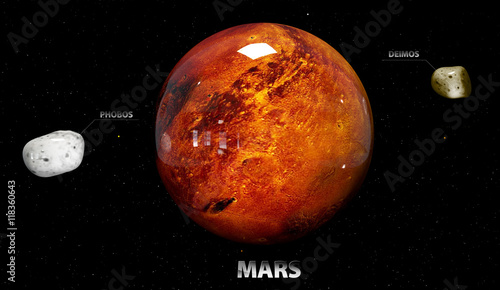 Fototapeta Naklejka Na Ścianę i Meble -  3d illustration of Mars of moons and star. Elements of this imag