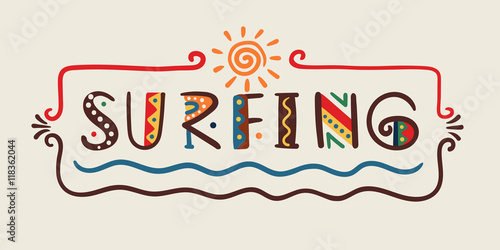 Surfing-word in ethnic african style T-shirt surf design