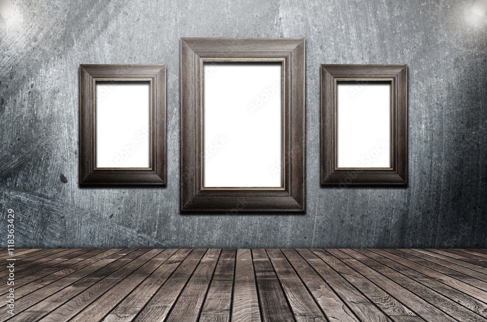 Picture frame is available on the cement walls,3D rendering Picture frame is available on the cement walls,3D rendering