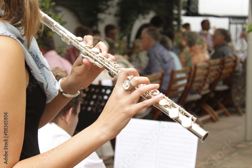a flute playing at a party with other instruments