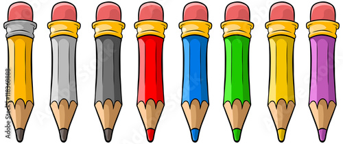 Cartoon set of cool color wooden pencils