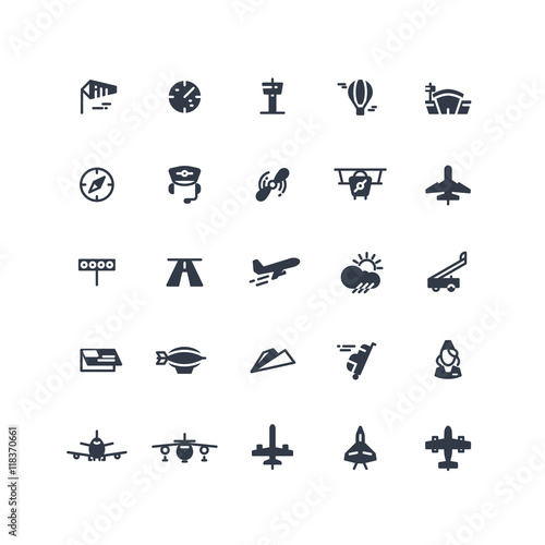Airplanes and flight black vector icons