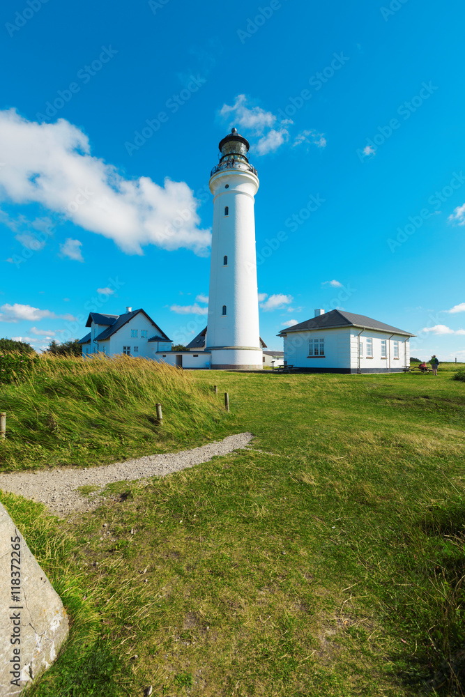 white lighthouse in nature, landscape of Denmark white lighthouse in nature, landscape of Denmark