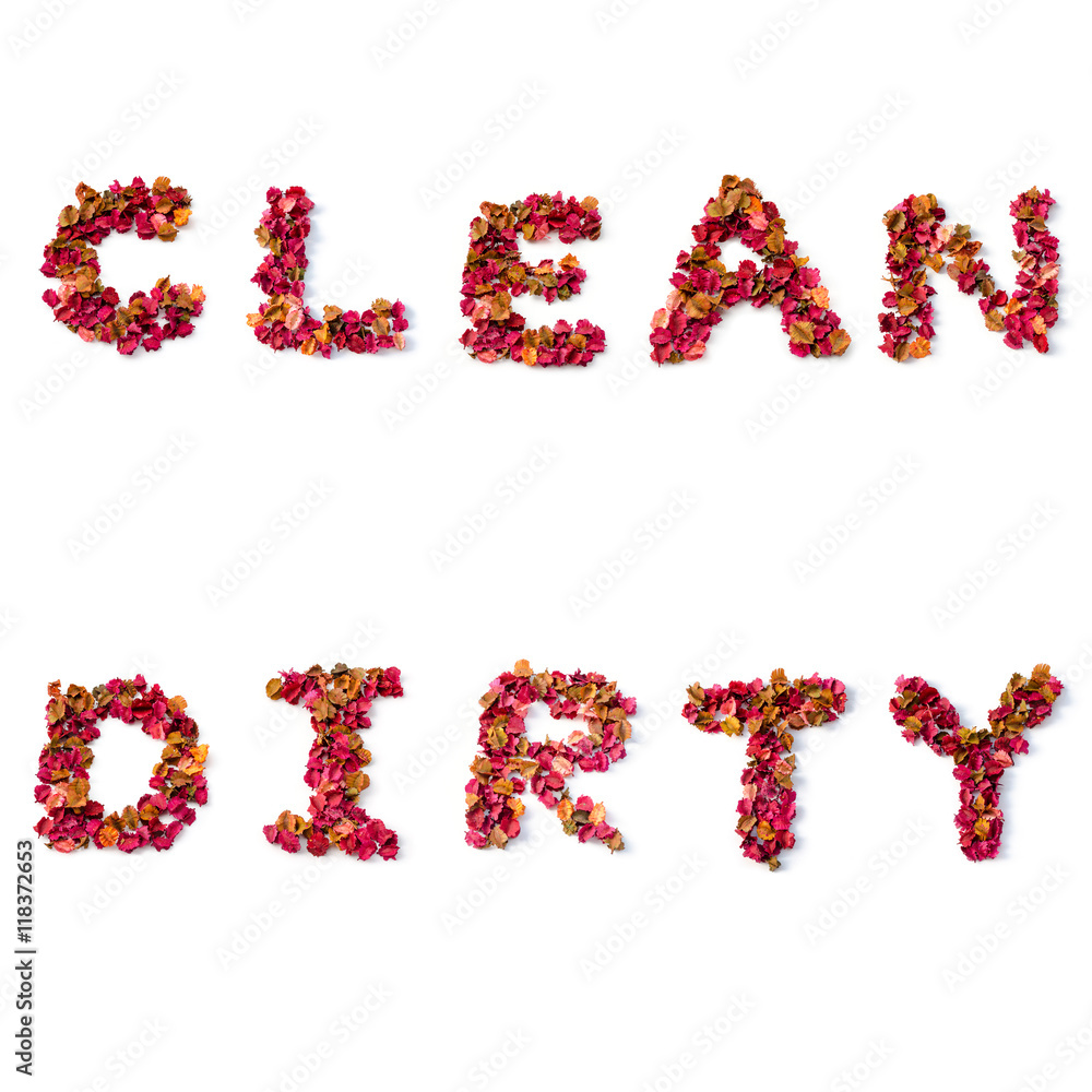 alphabet letters of clean and dirty on white background alphabet letters of clean and dirty on white background