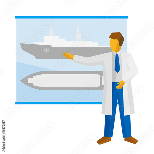 The scientist shows a poster with an atomic icebreaker
