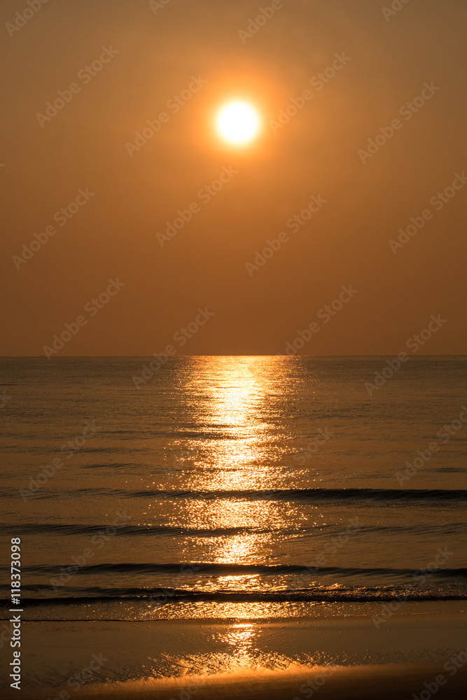 Huahin sea sand warm wave beautiful shine at morning