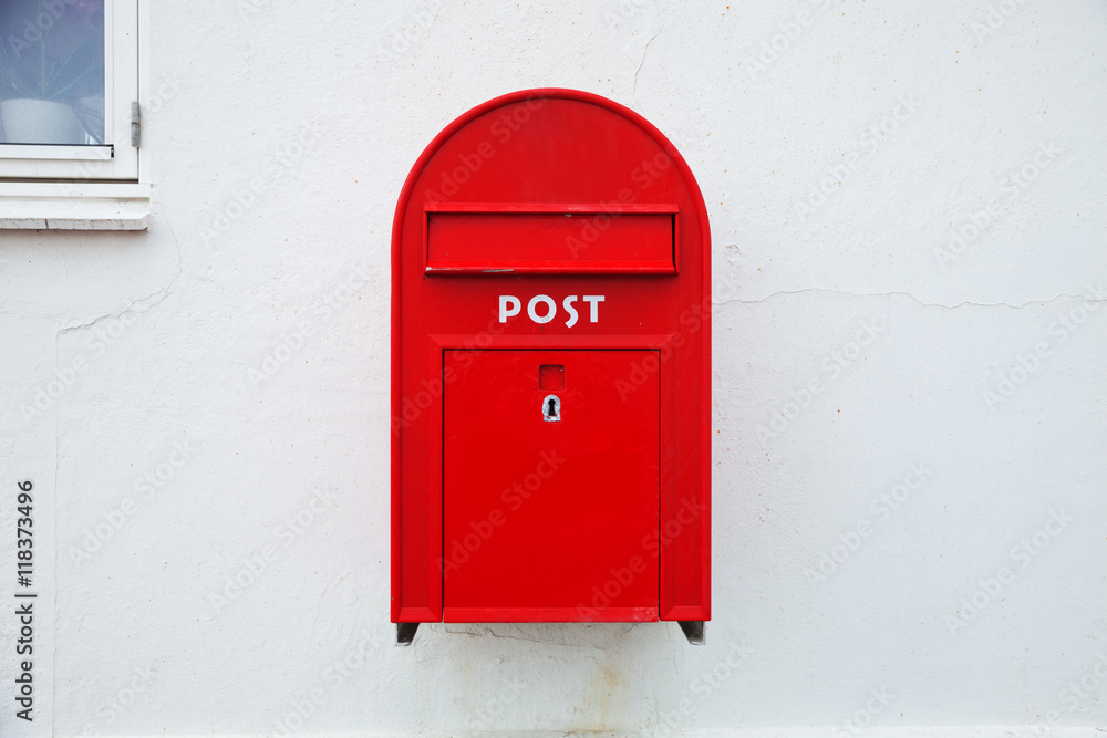 Danish red mailbox on the wall