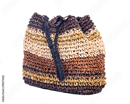 Corn husk straw bag separated on white background