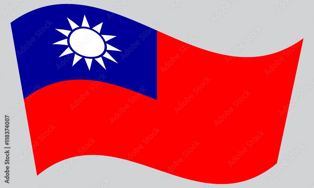 Flag of Taiwan waving on gray background