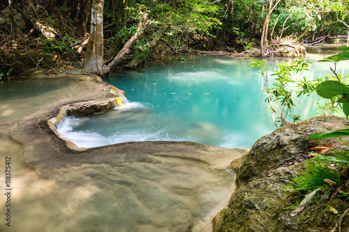 Waterfall tropical rain forest scenic natural at huai mae khamin national park, kanchanaburi, thailand