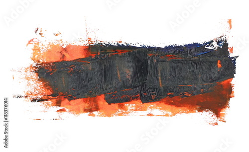 Fotografie black and orange grunge brush strokes oil paint isolated on white background
