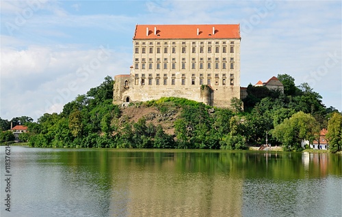 Lake and Castle Plumlov, Czech Republic, Europe photo