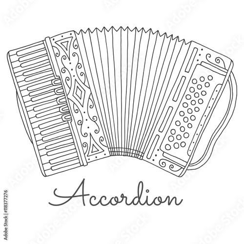 Hand drawn accordion vector illustration. Musical instrument