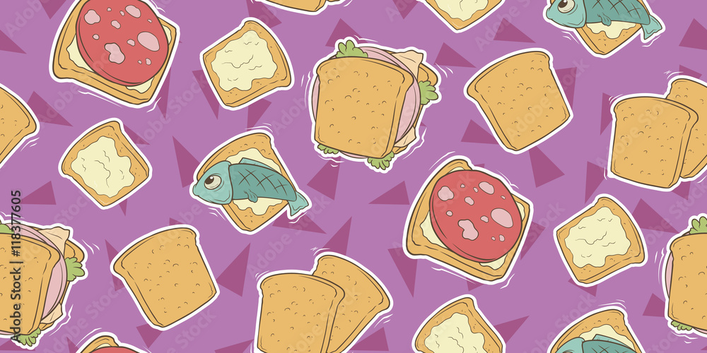 Cartoon seamless pattern with cute sandwiches Cartoon seamless pattern with cute sandwiches