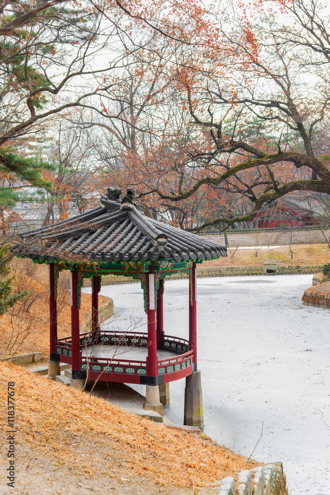 Naklejka premium Changdeok Palace or Changdeokgung - Secret Garden Pagodas and Cr