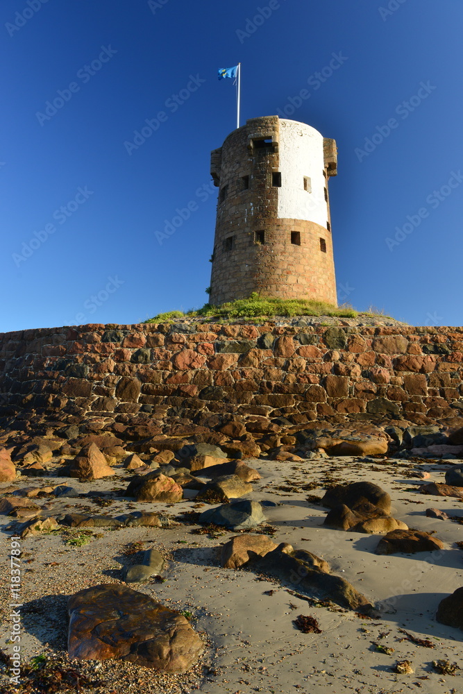 Le Hocq tower, Jersey, U.K.  Coastal 19th century Napoleonic tower.