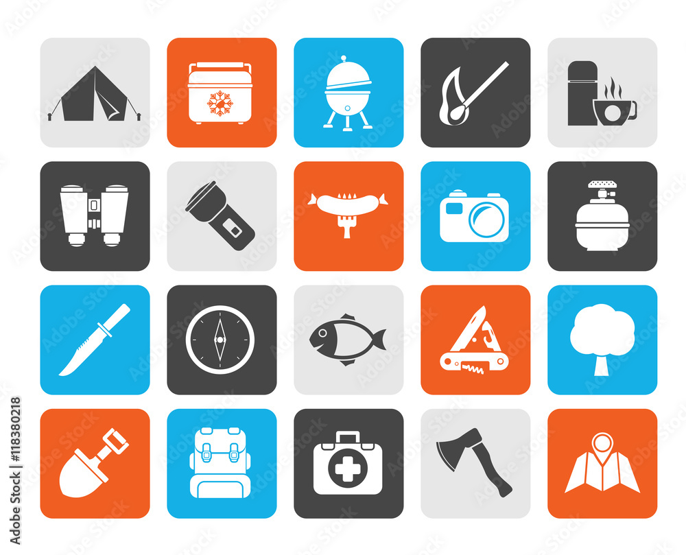 Silhouette Camping, travel and Tourism icons - vector icon set Silhouette Camping, travel and Tourism icons - vector icon set