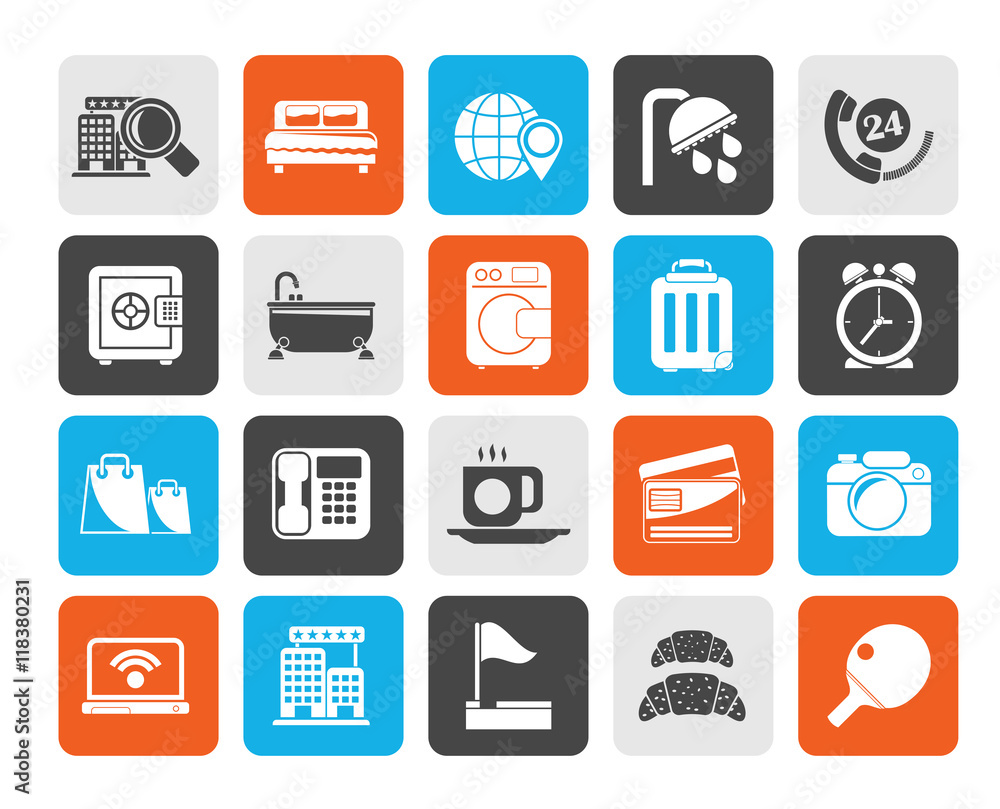 Silhouette Hotel and motel services icons 1- vector icon set