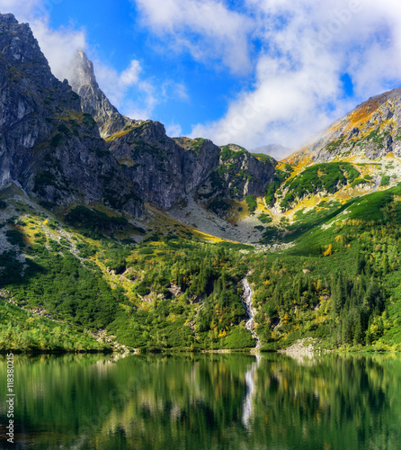 Mountain range above Morskie Oko Lake, Rybi Potok Valley, Tatra National Park, Poland photo