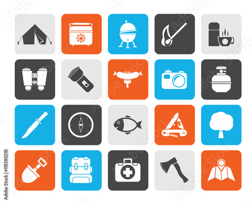 Silhouette Camping, travel and Tourism icons - vector icon set