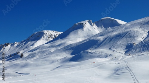 Snow covered mountains and ski slopes, ski area Stoos © u.perreten