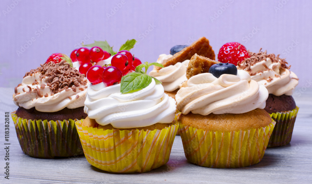 delicious, fresh cupcakes with fresh berries