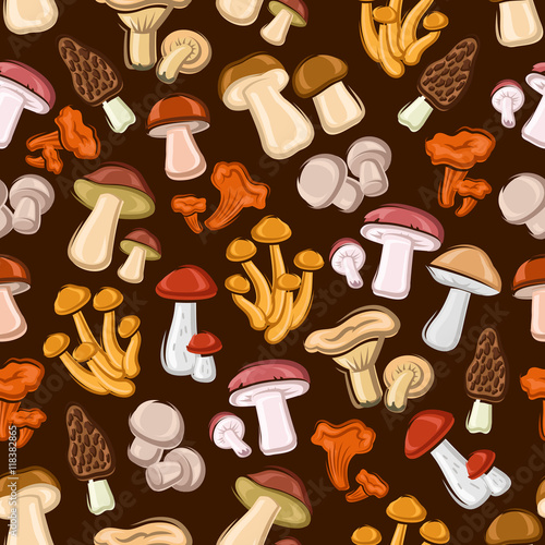 Forest mushrooms seamless background