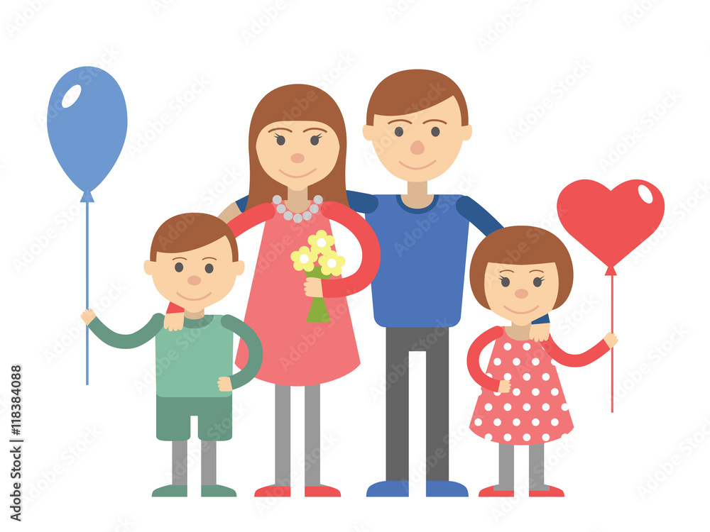 Family vector illustration flat style people mother father son and daughter isolated on white background. Family vector illustration flat style people mother father son and daughter isolated on white background.