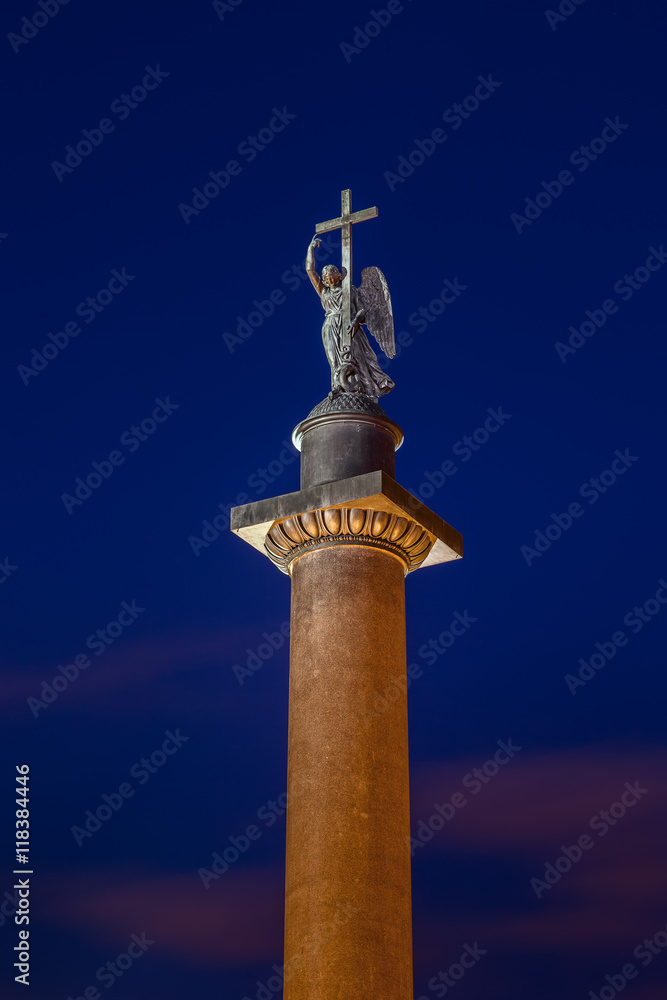 Alexander Column on the Palace Square in Saint Petersburg at nig
