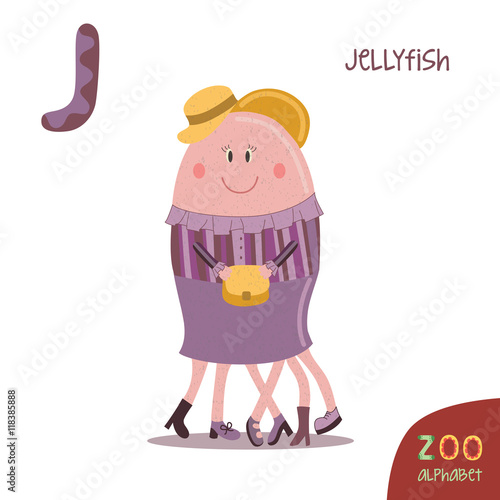 Zoo alphabet - J letter. Cute jellyfish