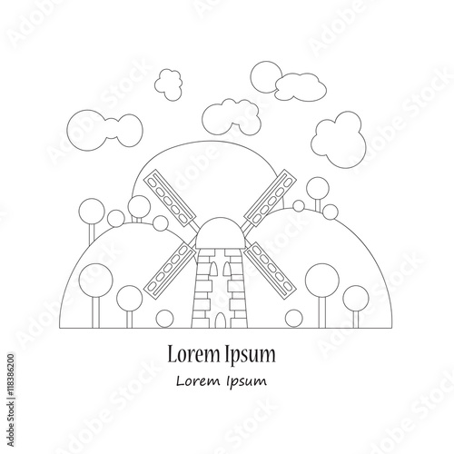 Thin line flat design of wind mill 